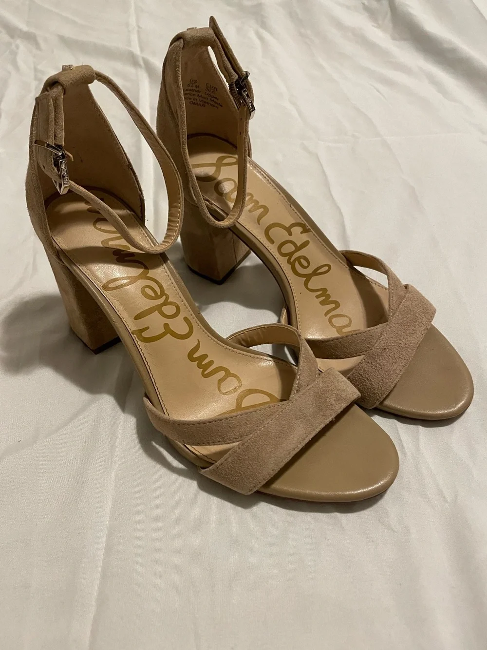 Sam Edelman Beige Suede Block Heel Sandals